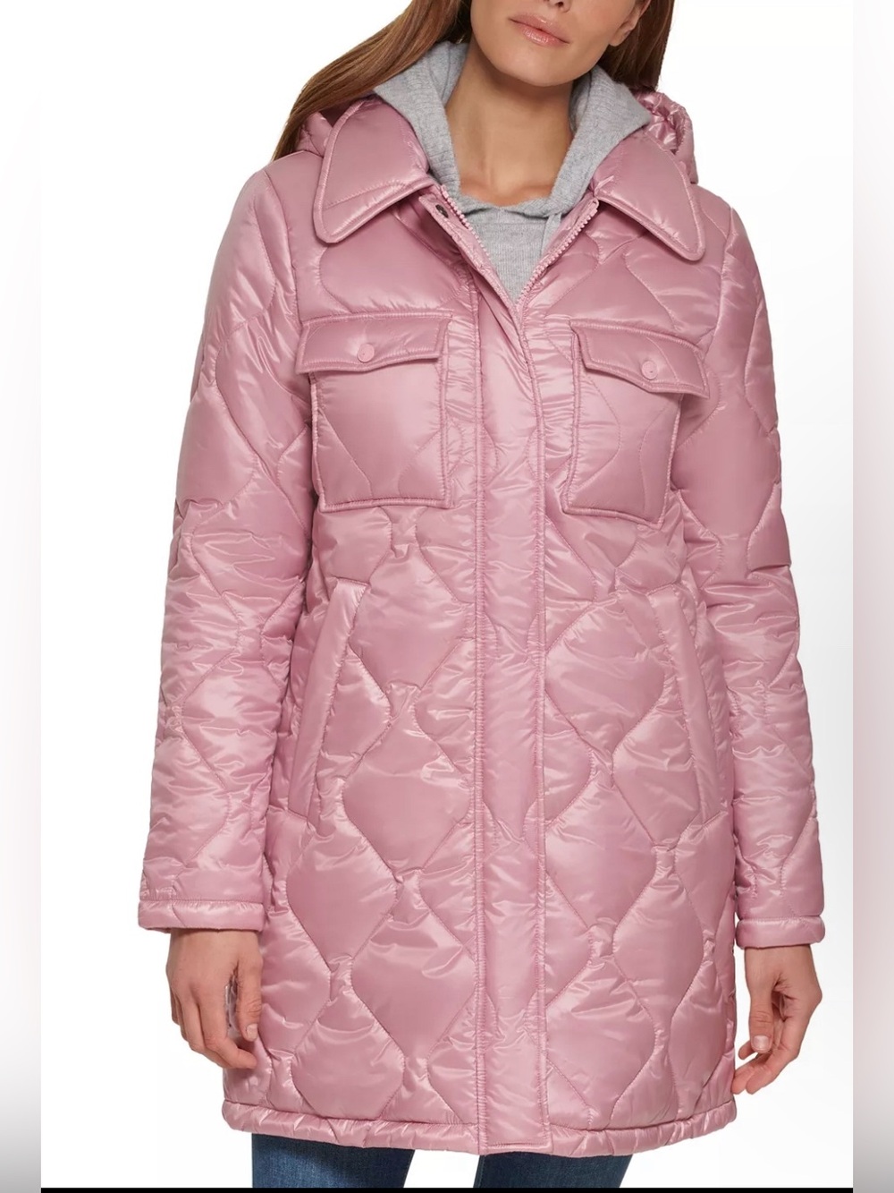 Calvin Klein Onion Quilt Long Sleeve Jacket Pearlized Pink Size M